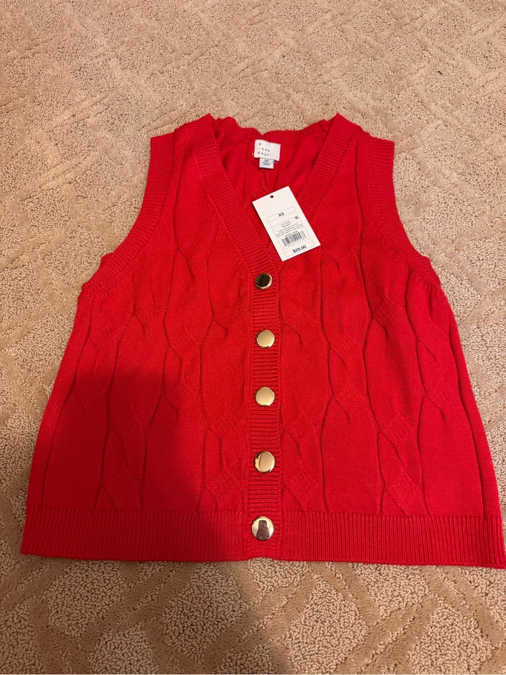 a new day Red Cable Knit Button Vest with Gold Buttons